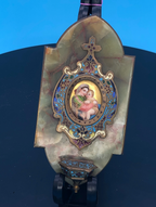 Stunning Onyx backed by Brass and Enameled image of Raphaels Madonna and Child