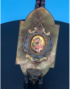Stunning Onyx backed by Brass and Enameled image of Raphaels Madonna and Child
