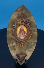 Stunning Green Onyx Porcelian of Sacred Heart in Elipical Pattern. Great rare French Piece