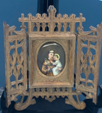 French Porcelian St Anthony and Child in Hand carved Frame