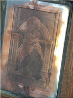 Infant Child, John the Baptist and Our lady Engraved and signed mounted in Walnut