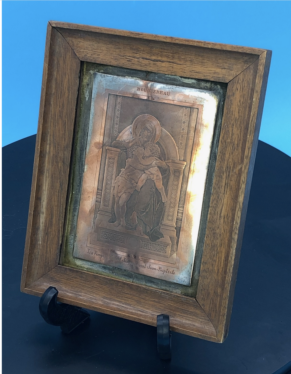 Infant Child, John the Baptist and Our lady Engraved and signed mounted in Walnut