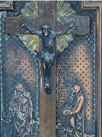 French Crucifixion Secne on Tooled Leather and hand engraved.