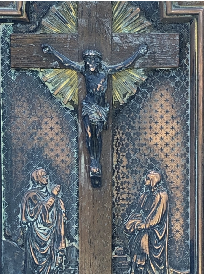 French Crucifixion Secne on Tooled Leather and hand engraved.