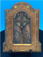 French Crucifixion Secne on Tooled Leather and hand engraved.