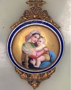French Onyx and hand painted Porceliane of Raphaels Madonna and Child