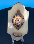 French Onyx and hand painted Porceliane of Raphaels Madonna and Child