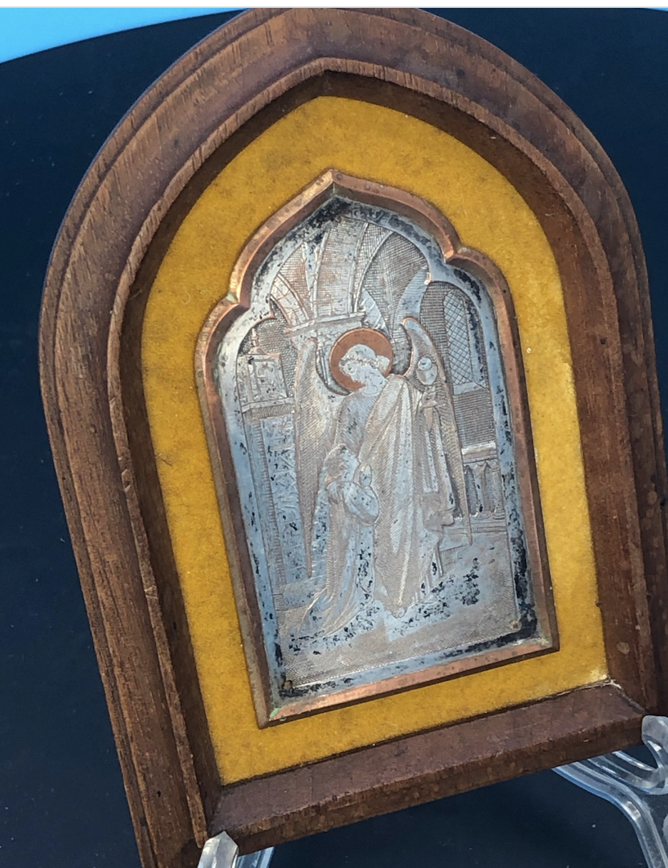 First Holy Communion Engraving set in walnut