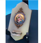 French Holy Water Font with Hand Painted 24k Porcelain on Onyx