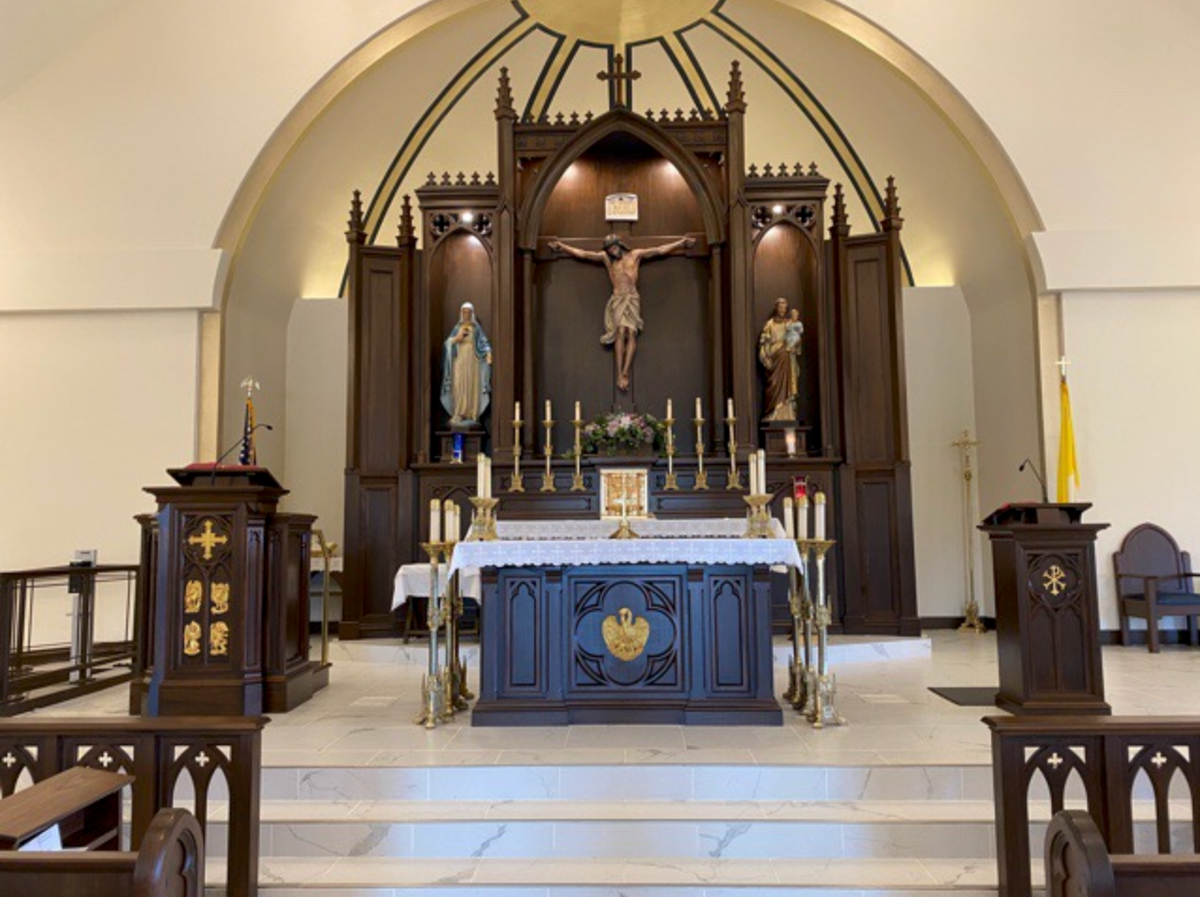 Mahogany sanctuary, Holy Redeemer Catholic Church