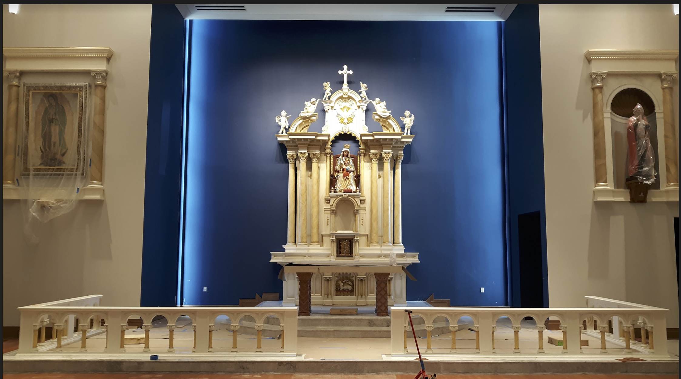 Romanesque Custom Altar Railing and antique altar install