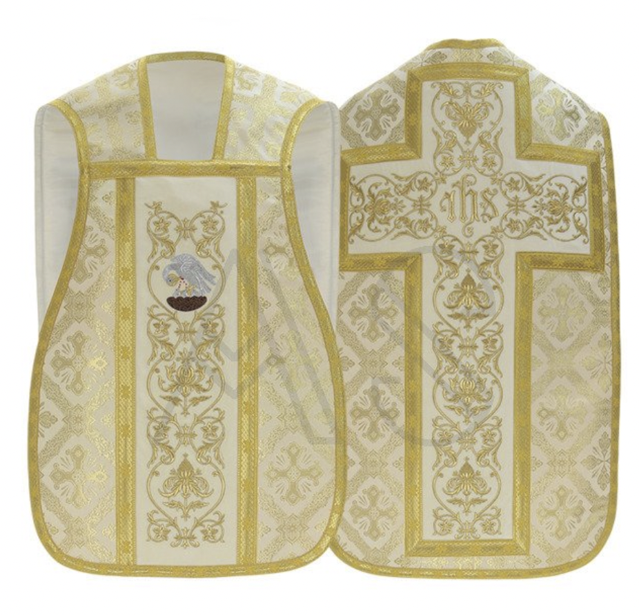 B22 White Gold Vestment Beautiful w/ Pelican New.