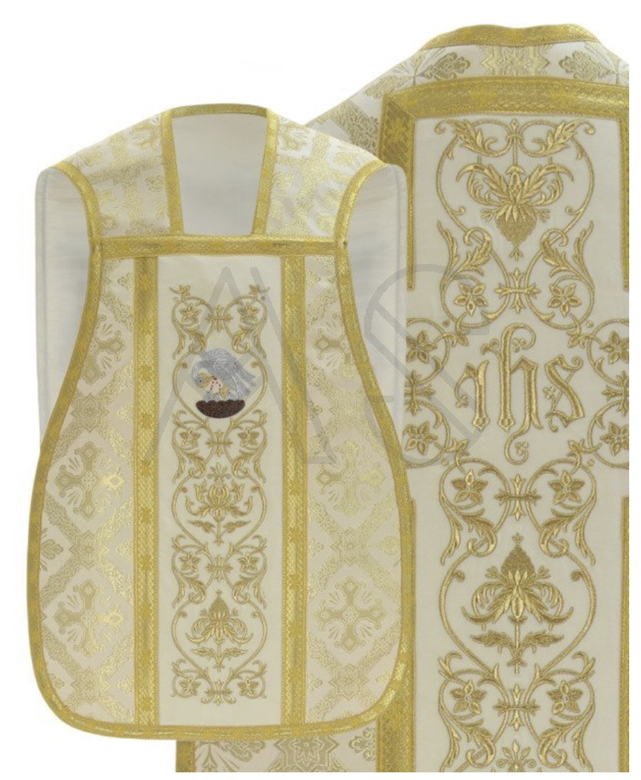 B22 White Gold Vestment Beautiful w/ Pelican New.