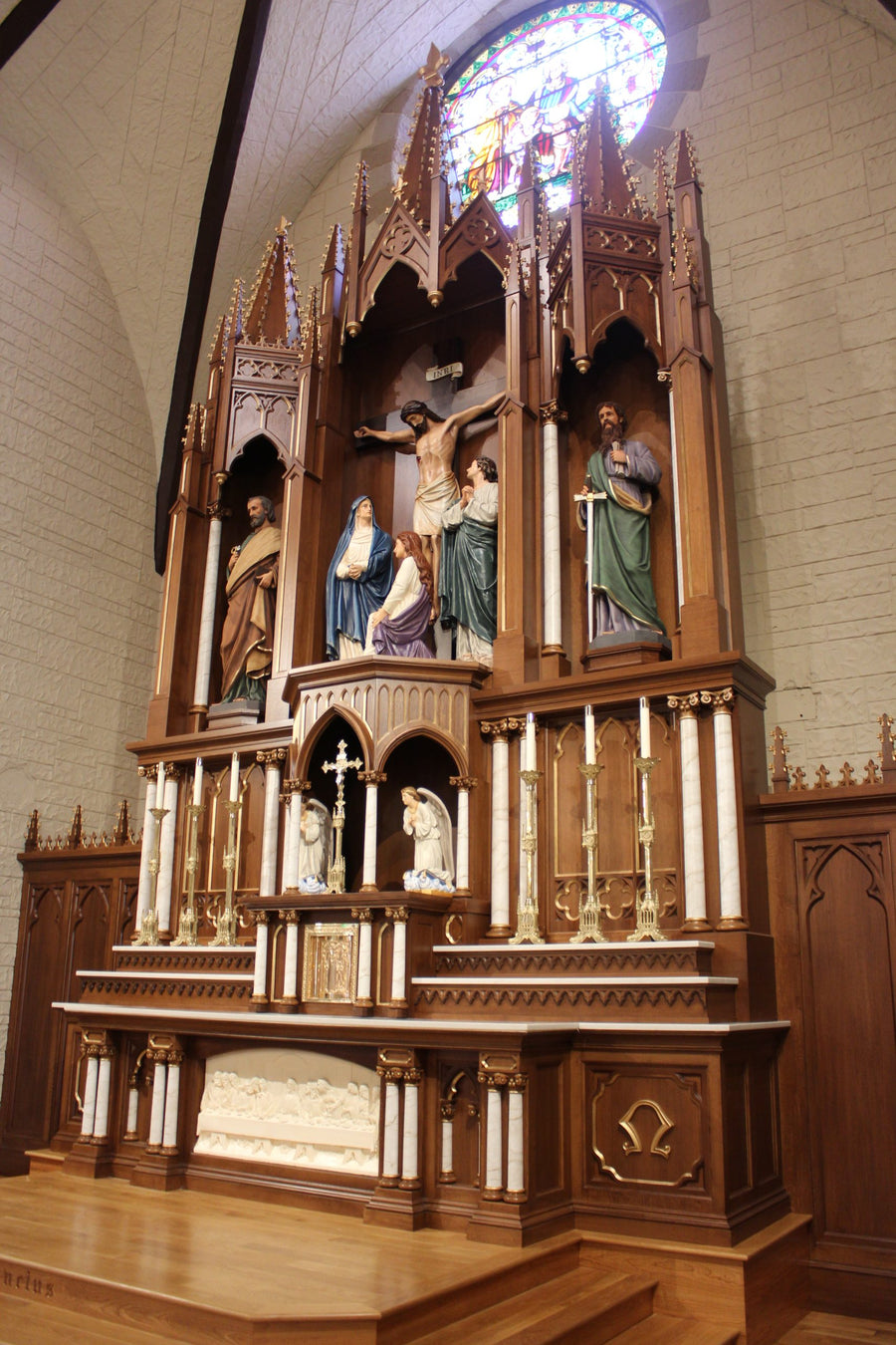 St. Ireneaus Catholic Church after restoration, with a new oak and marble high altar