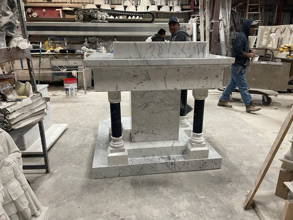 Custom marble pulpit for Conception Abbey during fabrication