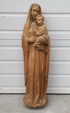 36" WOod carved 3/4 relief statues of St Joseph and Mary with Child.