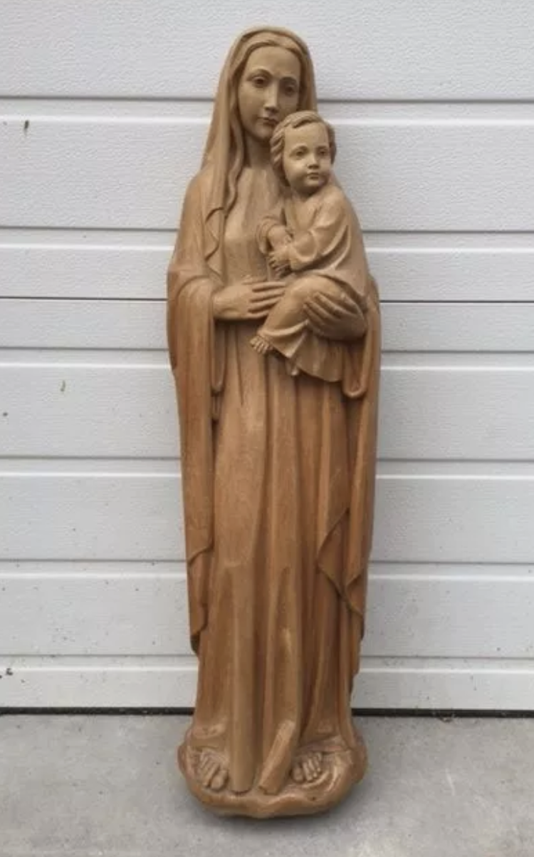 36" WOod carved 3/4 relief statues of St Joseph and Mary with Child.