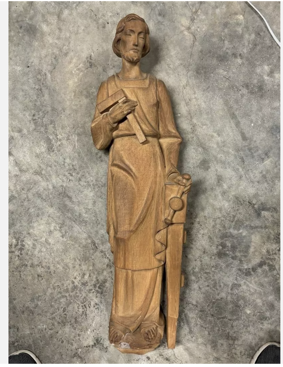 36" WOod carved 3/4 relief statues of St Joseph and Mary with Child.