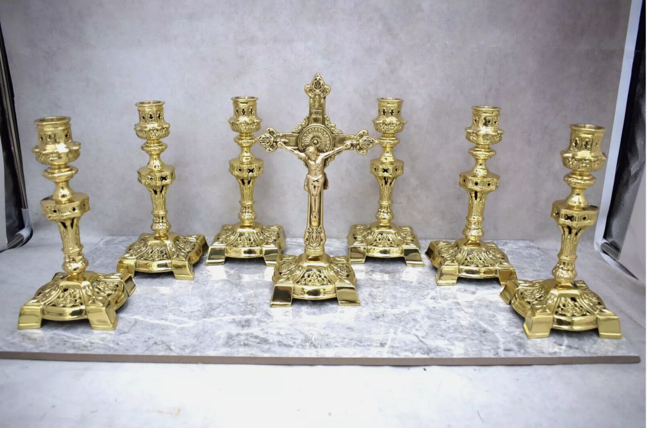 H-804-450B Candlestick and Double sided Crucifix Set
