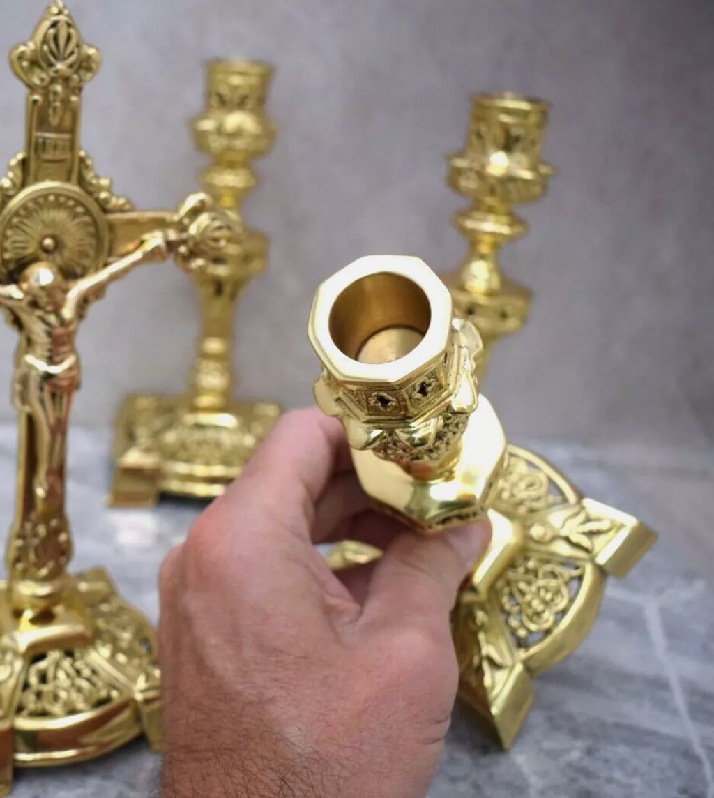 H-804-450B Candlestick and Double sided Crucifix Set Fynders Keepers