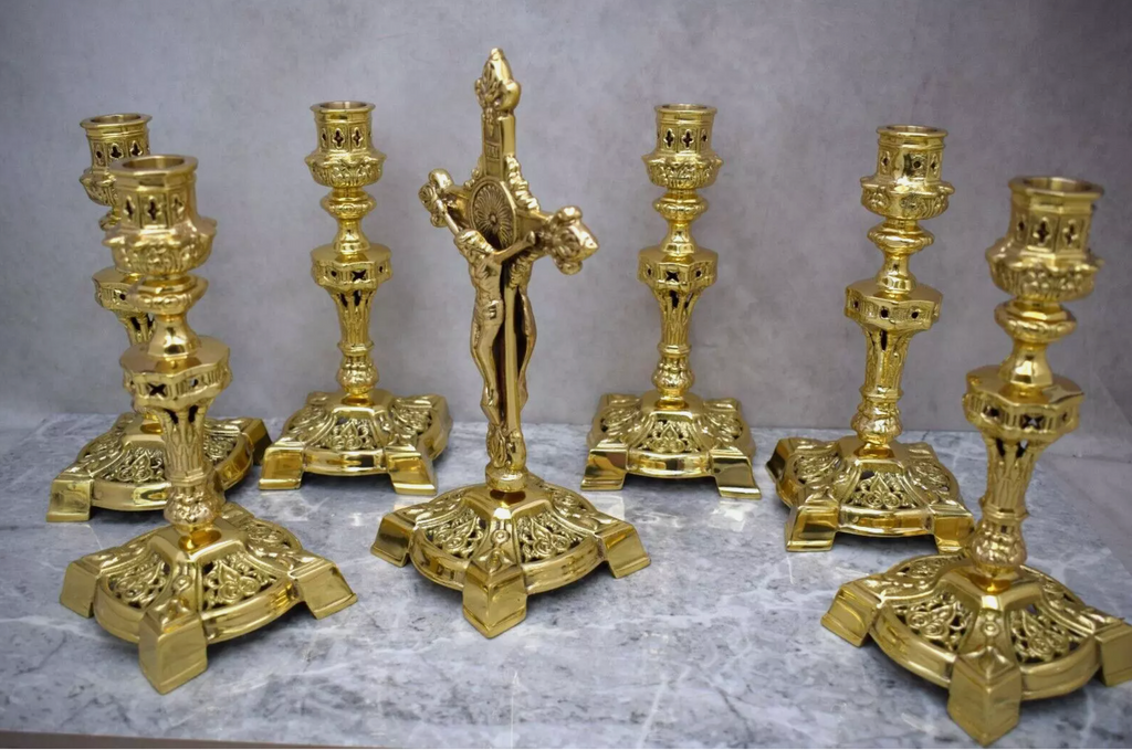 H-804-450B Candlestick and Double sided Crucifix Set Fynders Keepers