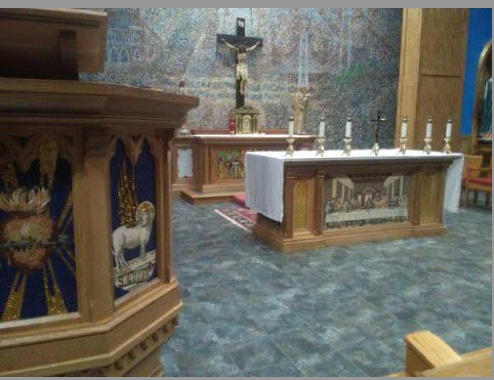 Mosaic Altars, ambo custom built St Marys