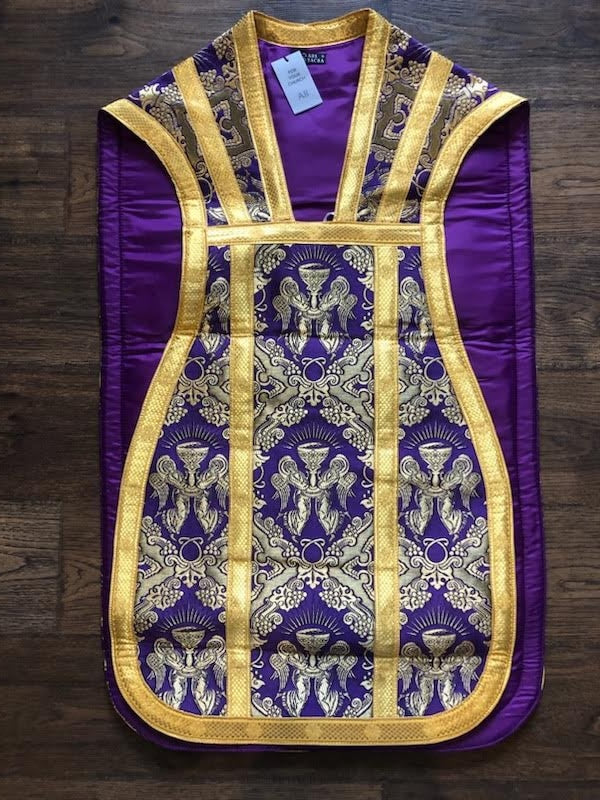 Standing Angel Pattern Violet Vestment 5 piece set