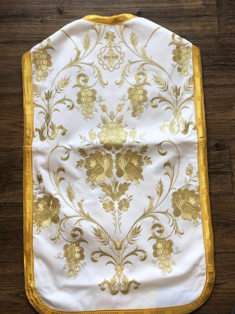 White Velvet Roman Vestment 5 piece European