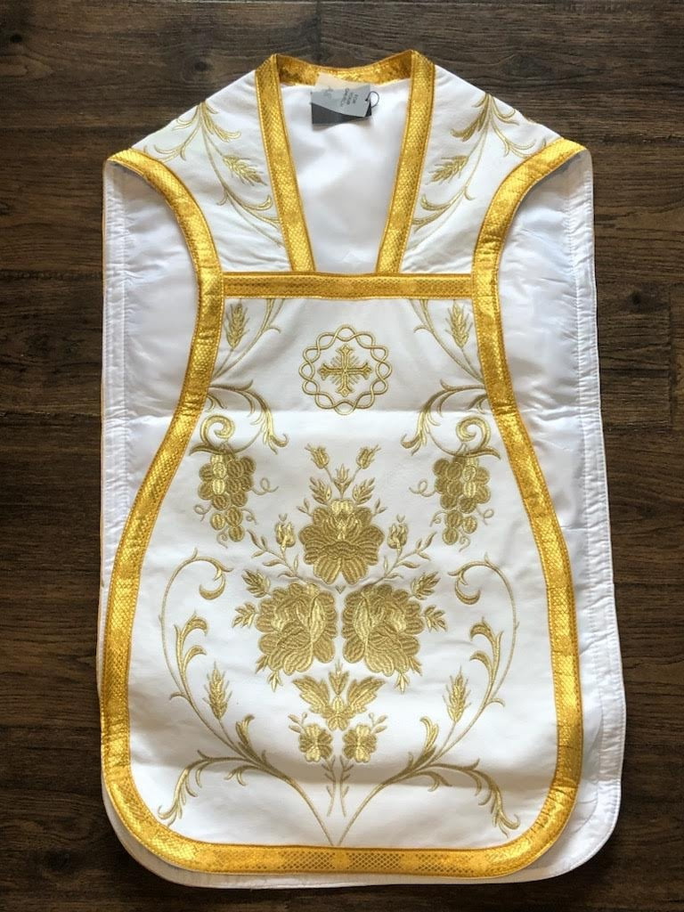 White Velvet Roman Vestment 5 piece European