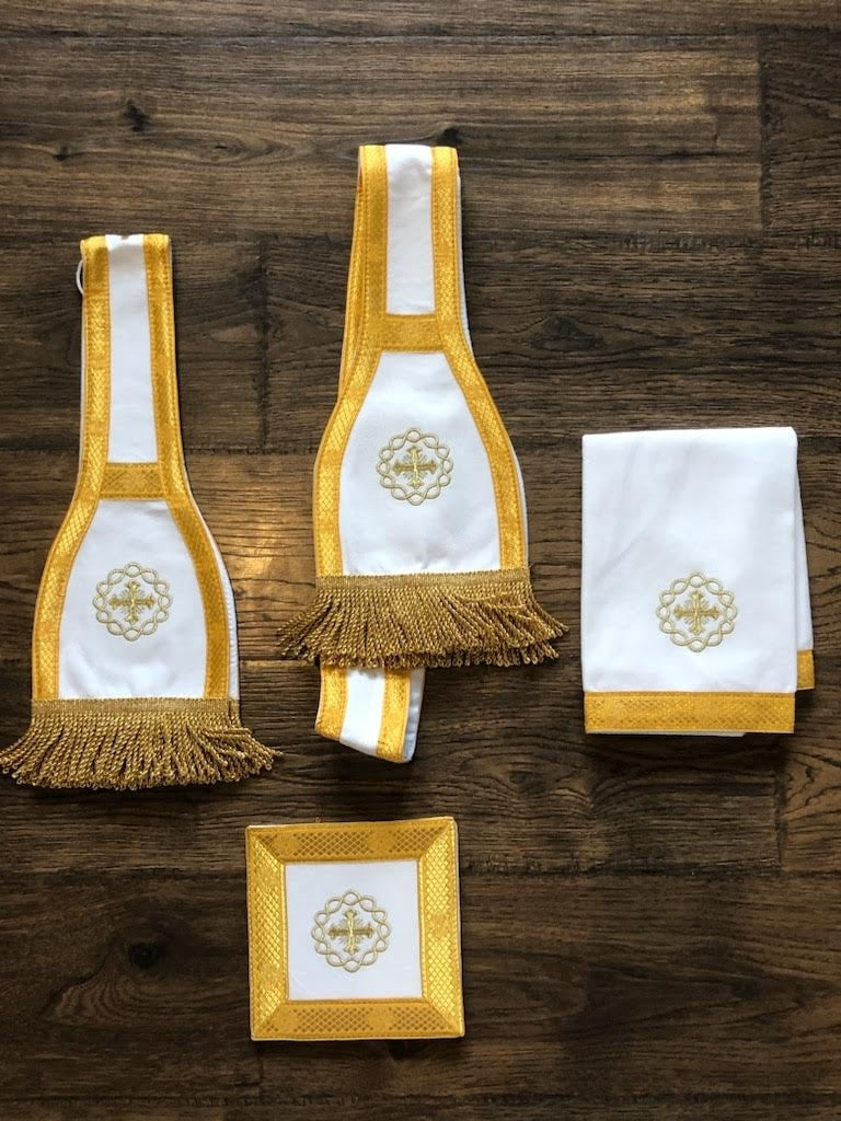 White Velvet Roman Vestment 5 piece European