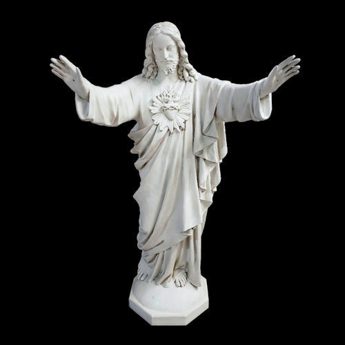 Sacred Heart with Hands Raised 60 inch statue, white finish