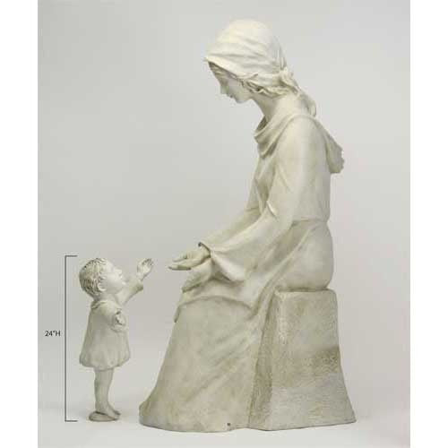 Seated Mary and Child 57 inch statue, white finish