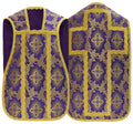 Silk damask Roman chasuble with gold cross, violet