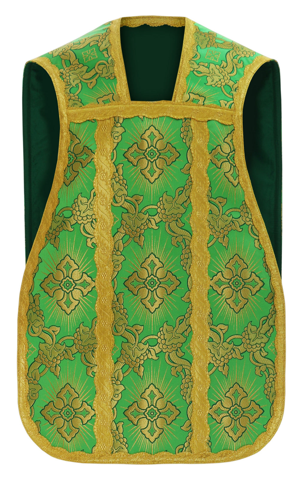 Silk damask Roman chasuble with gold cross, green