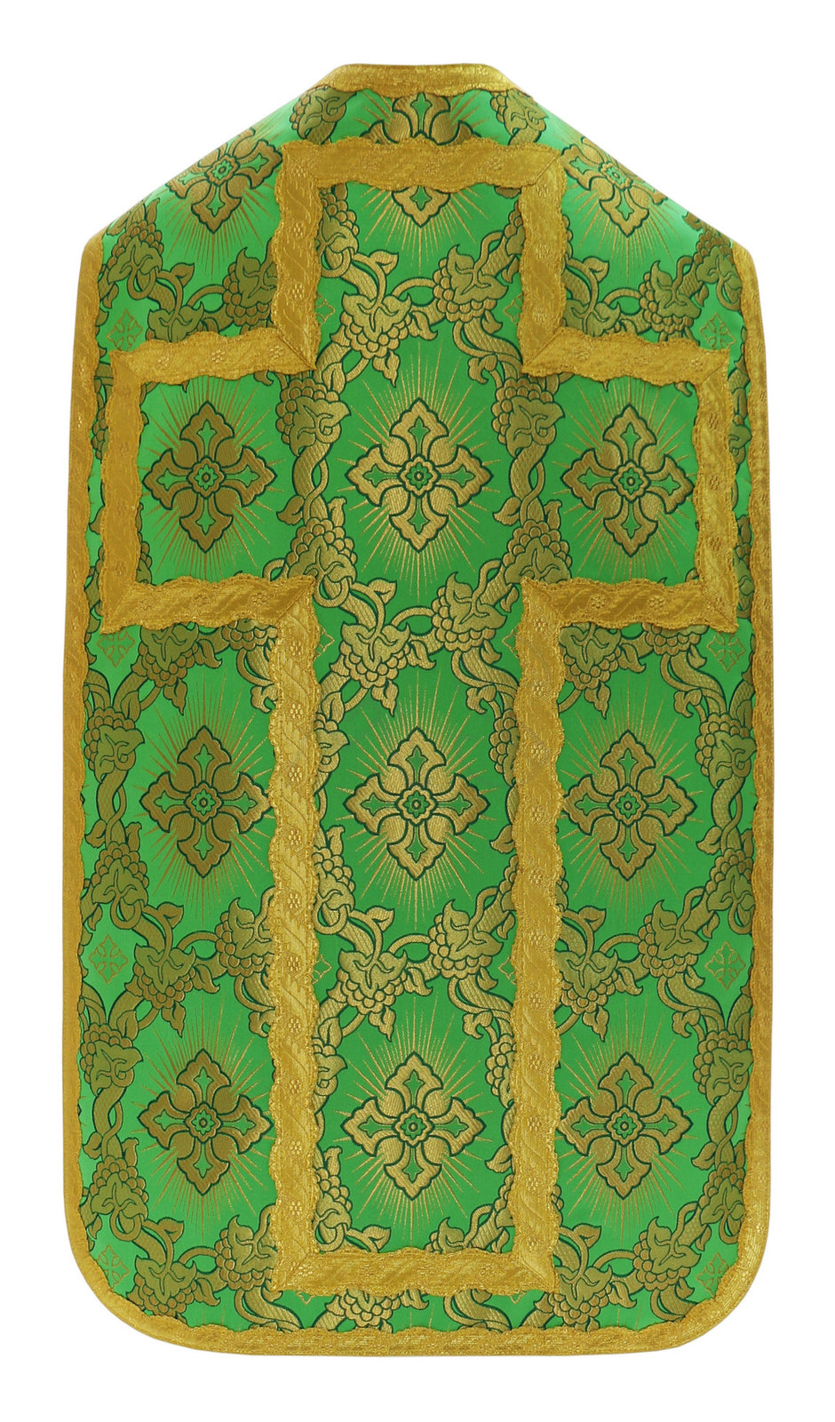 Silk damask Roman chasuble with gold cross, green, back