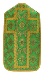 Silk damask Roman chasuble with gold cross, green, back