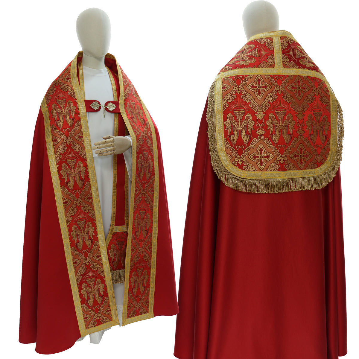 Silk damask Roman cope, red