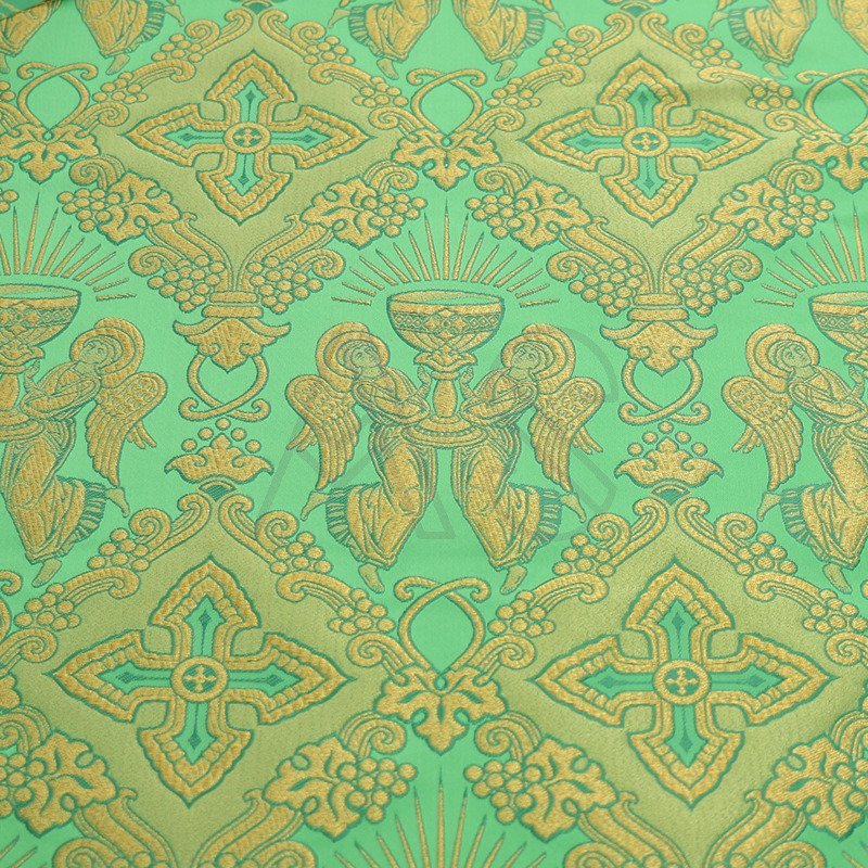 Silk damask Roman cope, green, fabric detail