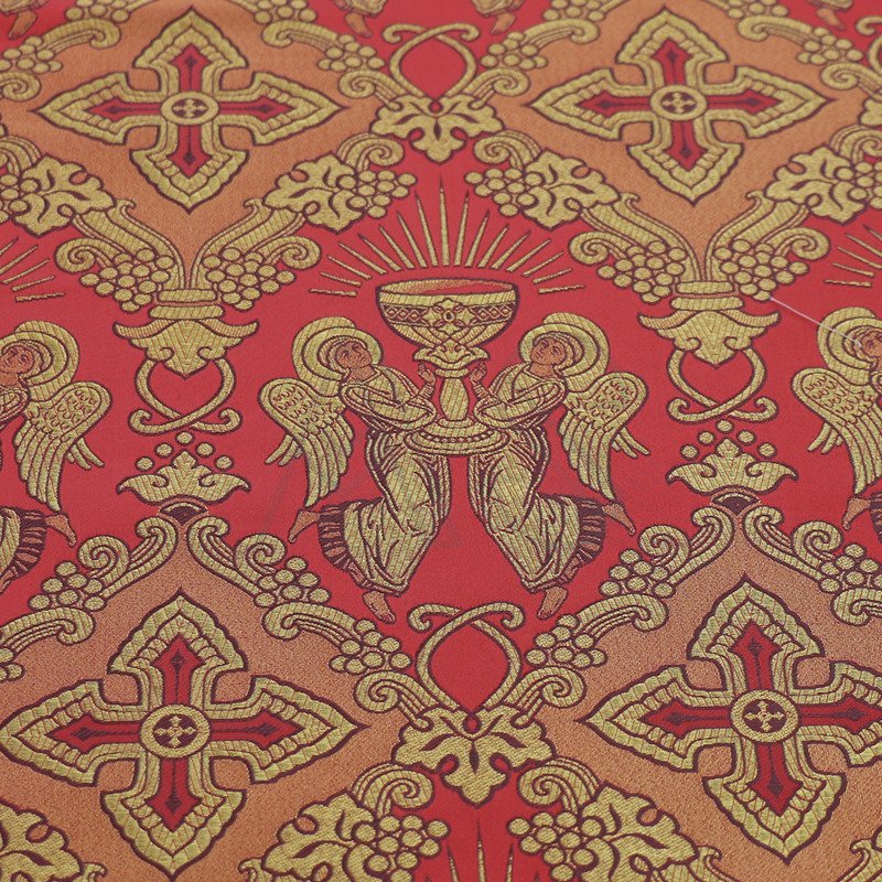 Silk damask Roman cope, red, fabric detail