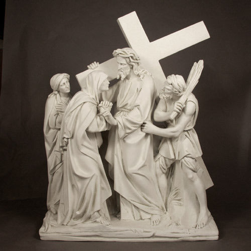 Station 4: Jesus Meets His Mother 57 inch statue, white finish