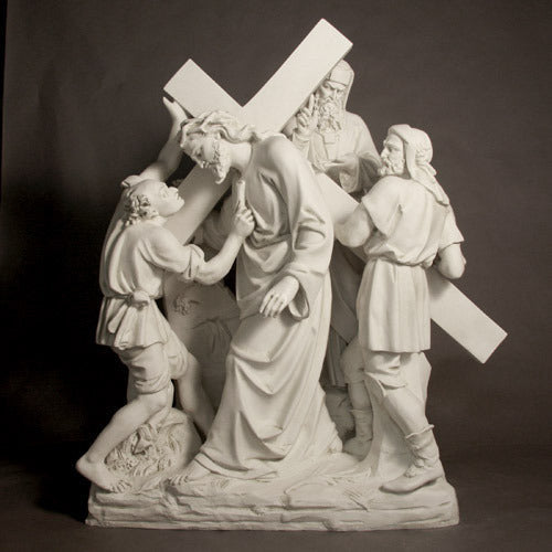 Station 5: Simon Helps Jesus Carry the Cross 61 inch statue, white finish