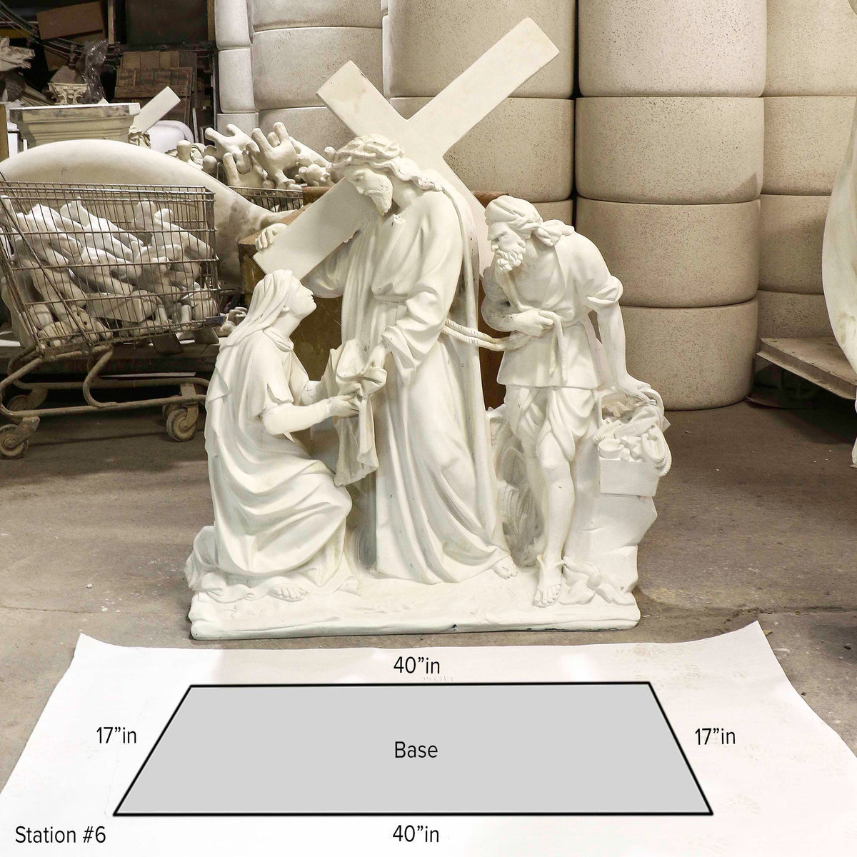 Station 6: Veronica Wipes the Face of Jesus 57 inch statue, white finish
