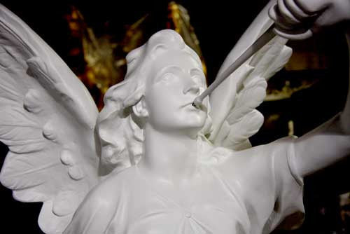 Trumpeting Angel, Left, 64 inch statue, white finish