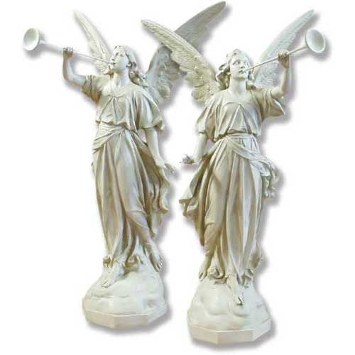 Trumpeting Angels Set 64 inch statues, white finish